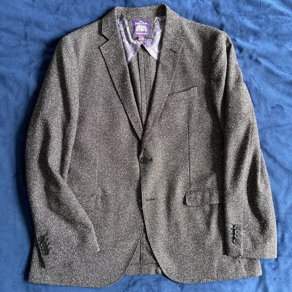 Savile Row Co. Tailored Suit Gray Houndstooth 44R 38W